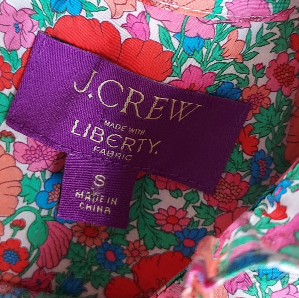 J. Crew Liberty Print Smocked Floral Short Puff Sleeve Blouse Small Cottagecore - Picture 8 of 11